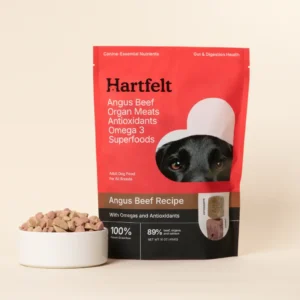 Hartfelt premium Angus beef freeze dried raw dog food, 16oz red bag